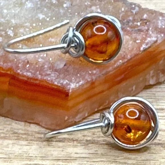 Luxury Baltic amber silver drops handmade dangle statement earrings - Picture 1 of 7